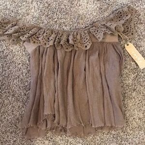 Brown off the shoulder lace tunic top